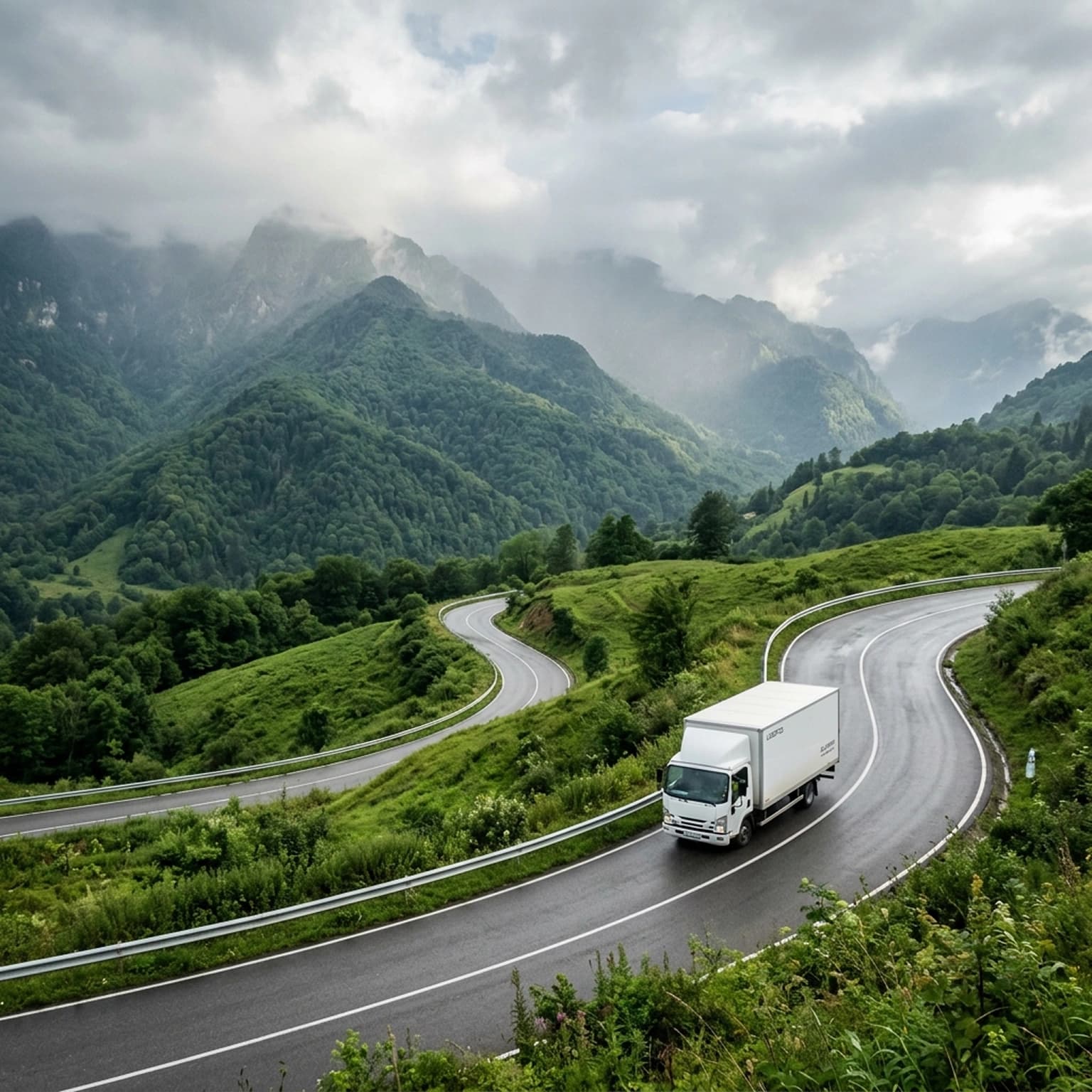 Truck on winding road